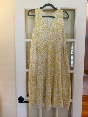 Nation LTD Yellow and White Patterned Sleeveless V-Neck Dress